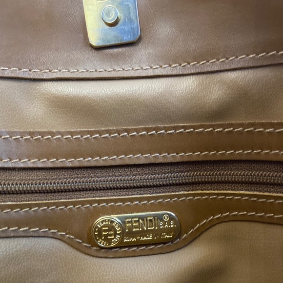 Vintage Fendi Caramel Tote Bag w/ COA Gold Hardware Pequin Stripes Authentic Y2K - Picture 15 of 16